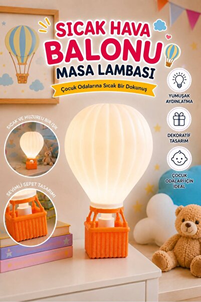 Rekatech Sıcak Hava Balonu Tasarımlı Masa & Gece Lambası - Çocuk Odası Dekora...