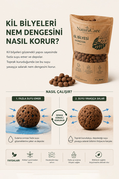 Natura Care Kil Bilyesi 1 Litre Hydroton LECA Orkide ve Drenaj Taşı 8-16 mm