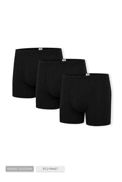 Steve Wolls Boxeri negri din bambus, 3 piese, cu picioare lungi, pentru bărba...