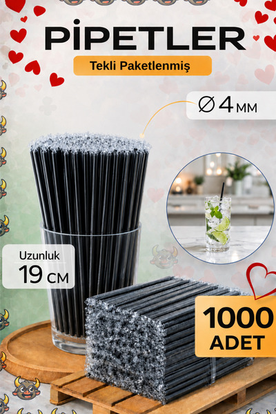 ardin 1000-Pack of Black Straws with Gelatin, 4 Mm-19 Cm, Individually Packaged