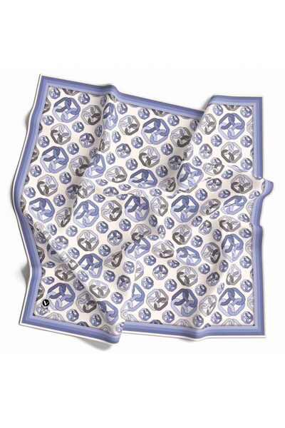 VİOLLA Kristal Zincir Motif Desenli Bebe Mavisi Renkli 90x90 Eşarp (İpek İçer...