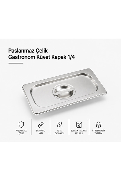 Natsan Paslanmaz Çelik Gastronom/gastronorm Küvet Kapak 1/4