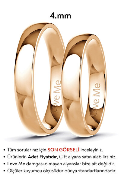 Love Me 4mm Yeni Model Parlak Rose Renk Kararmaz Unisex Bombeli Çelik Alyans ...