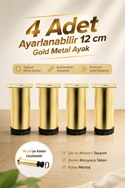 NZB (4 ADET) Ayarlanabilir Mobilya Kanepe TV Ünitesi Koltuk Ayağı 12 cm Gold ...