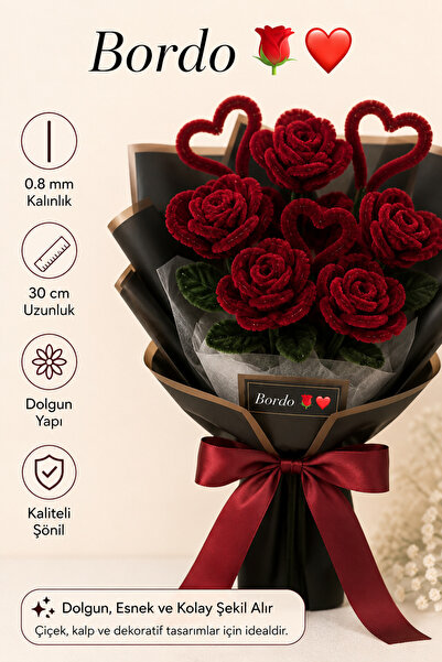 shop Şönil bordo renk 30 cm 8 mm yoğun tüylü çiçek yapımına uygun
