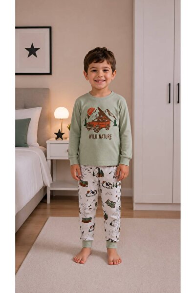 elmas kids Σετ εποχιακής πιτζάμας με μακρυμάνικο μοτίβο για αγόρια, 100% βαμβ...