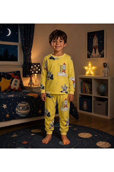 Fil Kids Set de pijamale cu mânecă lungă pentru băiat, din bumbac, galben, cu...