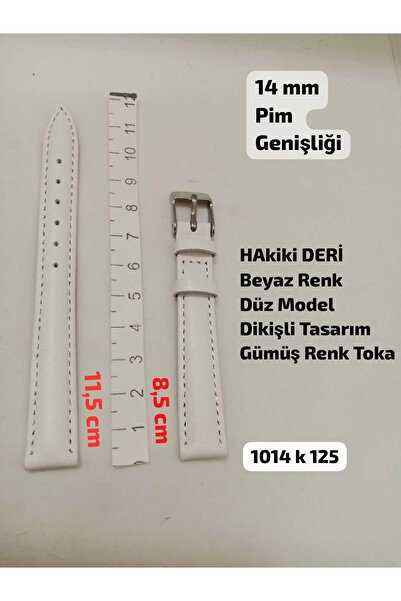 Brality 14 mm Uyumlu Kol Saati Kordonu , HAKİKİ DERİ , BEYAZ Renk DİKİŞLİ Mod...