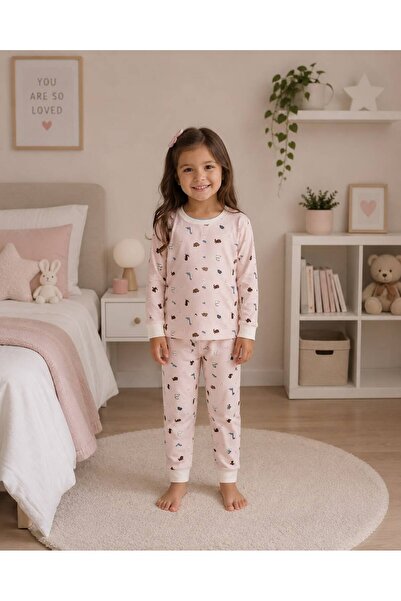 elmas kids Set de pijamale de iarnă pentru fete, 100% bumbac, cu model cu din...