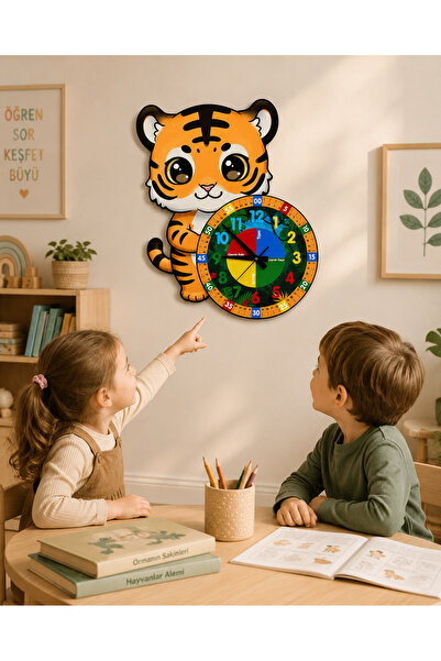 karbonsoft Sevimli Kaplan Tiger Montessori Çocuk Odası Eğitici Ahşap Duvar Sa...