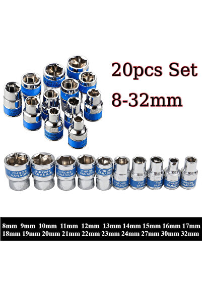 Choice7 20pcs 8-32mm 8-32mm 1/2 Inch Hex Metric Short Socket CR-V Ratchet Wre...