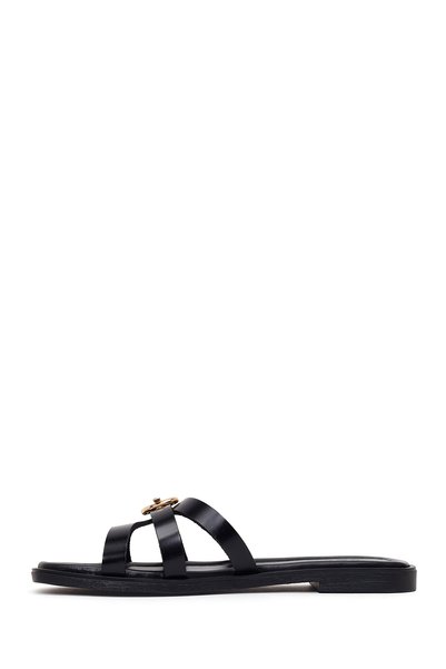 Derimod Schwarze Damen-Hausschuhe aus Leder mit Schnalle 26SFD361418