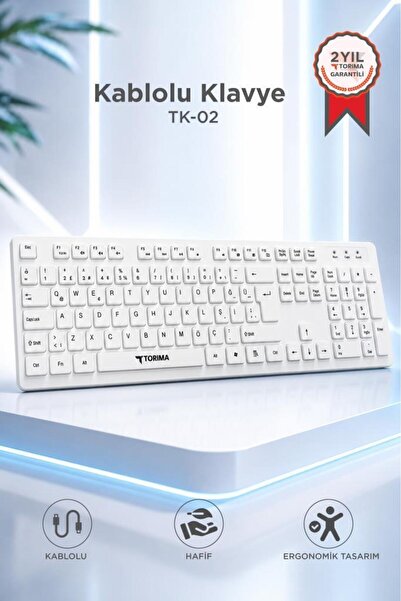 Torima Kablolu Q Klavye Bilgisayar Ofis Klavyesi TK02 Beyaz