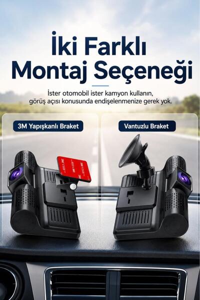Torima Araç İçi Kamera Gece Görüşlü 1080P G Sensörlü 3 Kameralı Geri Görüş Kamerası TA02 Siyah