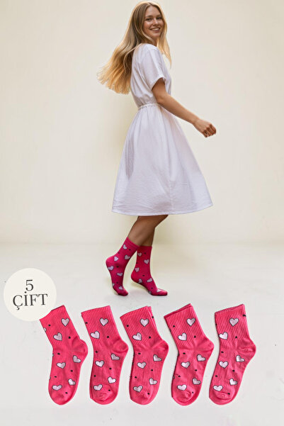 Socks Stores مجموعة من 5 أزواج من الجوارب النسائية الملونة بنقشة قلوب - جوارب...
