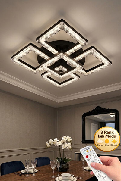 Lüxev Lighting Kare Model 5"li Siyah 3 Renk Modu Ledli Modern Tavana sıfır Sa...