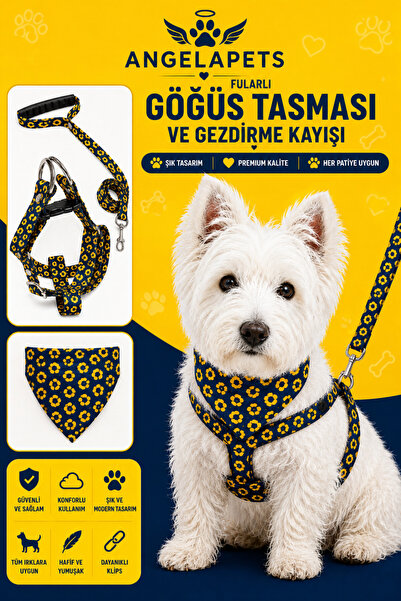 Angelapets Adjustable Scarf, Chest Harness and Travel Strap Set of 3