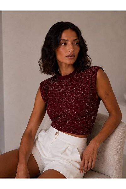 OYERGA MODA Kadın Taşlı Crop