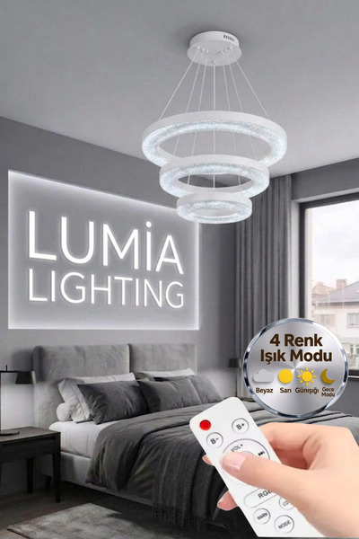 Lumia Lighting Vera Model Beyaz Kumandalı 3 Renk Modu Ledli Modern Salon Mutf...