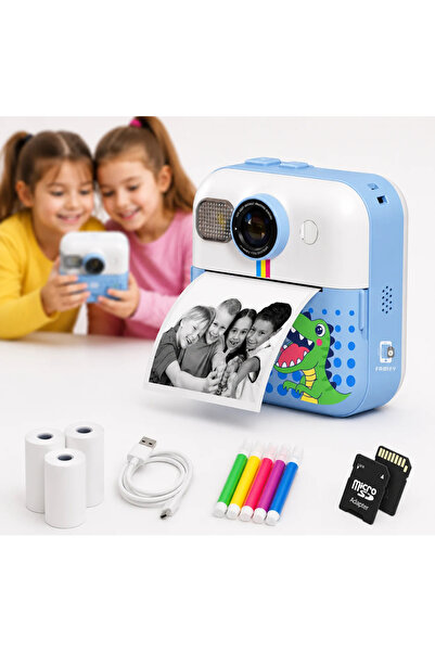 FAMIFY Camera Instant Copii 48MP, Imprimare Foto, Full HD, Card 64GB, Jocuri ...