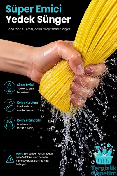 temizliksepetim Kelebek Mop Uyumlu Yedek Sünger Başlık – 28 cm (3 ADET)