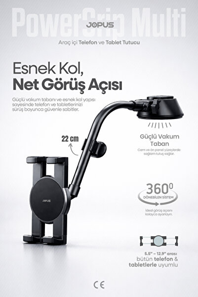 Jopus Ultra Stabil Vakumlu Araç İçi Telefon Tablet Tutucu 360° Dönebilen Ayar...