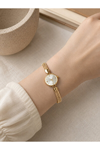 Boris Accessory Minimal Tasarım Kadın Saat Gold Metal Kordon Günlük Şık Saat