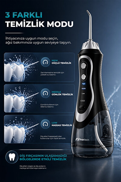 PiranTech AquaDent Pro Şarjlı Ağız Duşu | 4 Başlıklı Diş Arası Temizleme Cihazı