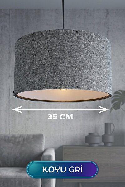 GÖKDAĞ GROUP Koyu Gri Kumaş Başlıklı Sarkıt Avize 35 CM Mega Boy