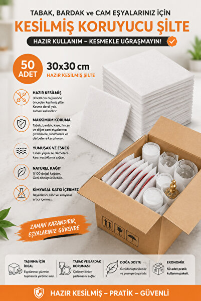Palifix 30x30 Kesilmiş 50 Adet Hazır Şilte Değerli Eşya Cam Seramik Bardak Tabak Koruma Taşıma Şiltesi
