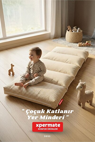 XPERMATE Katlanır Pofuduk Çocuk Yer Minderi Pötikareli Bebek Yer Yatağı Çantalı