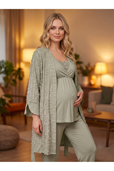 Lohusa Homewear New Season Green Woven Summer Nursing-Specific Special Design...