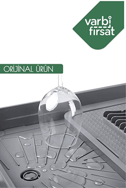 Varbifırsat Açılır Kapanır Sürgülü Tabaklık Bulaşıklık Bulaşık Sepeti Kurutma - Bulaşık Fırçası Set / Açık Gri
