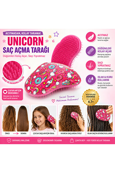 Esperer Unicorn Saç Açma Tarağı | Düğümleri Acıtmadan Açan Kolay Tarama Fırça...