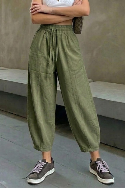 COMBİNE MİCHAİL Women's Khaki Shalwar Trousers with Elastic Waist
