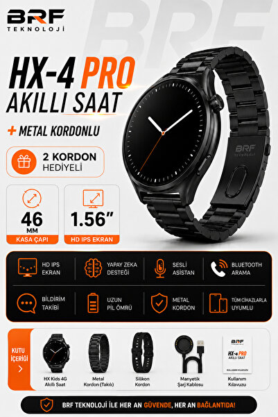 BRF TEKNOLOJİ HX-4 Pro Akıllı Saat Metal Kordonlu Bluetooth Arama Özellikli 2...