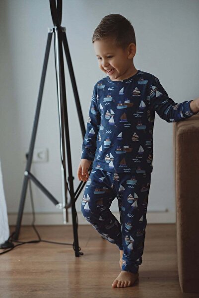 Cigit Desenli Mevsimlik Pijama Takım 1-7 Yaş Lacivert