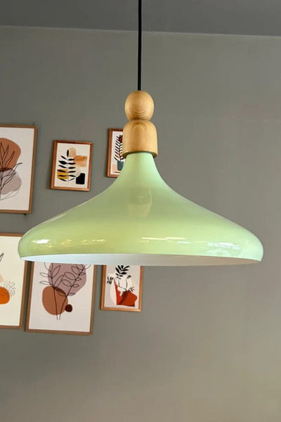 Bamyum Mint Tekli Avize Kalın Ahşap Boncuk Sarkıt Salon Mutfak Pastane Lamba ...