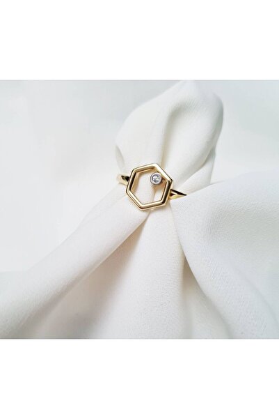 Sembol Gold Hexagon Altın Yüzük 14K Modern