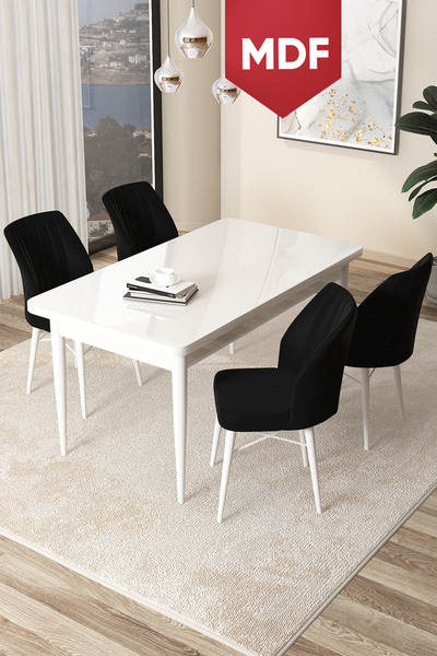Canisa Concept Arp Serisi 70x110 MDF Sabit Mutfak Masası Takımı Beyaz Masa 4 ...