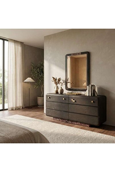 PAN HOME Arosa Dresser With 6 Drawer & Mirror Marble - Wenge