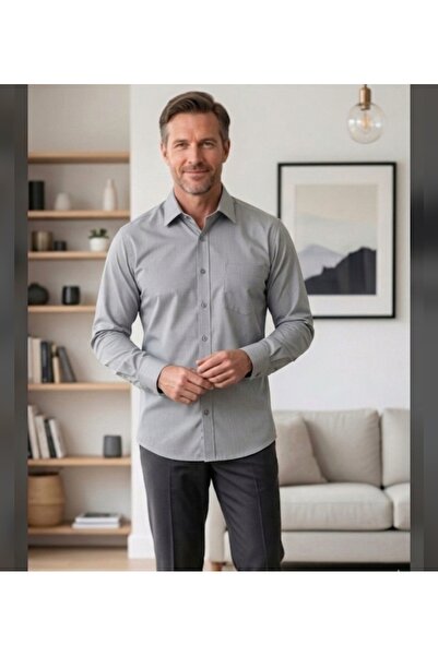 Grand Star Long Sleeve Pocket Cotton Satin Classic Men's Shirt