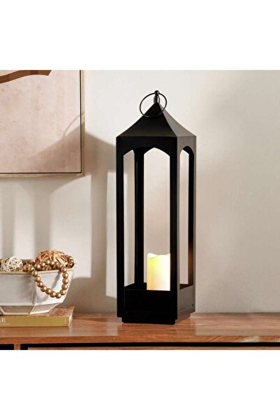 PAN HOME فانوس معدني مقوس من ماهينا 15×15×56 سم - أسود