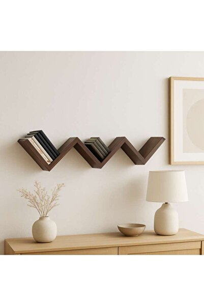 PAN HOME Chevron Wooden Bookshelf 59x12x11cm - Dark Brown
