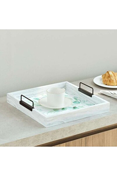 PAN HOME صينية تقديم خشبية من جورا 34x34x7.5 سم - أبيض