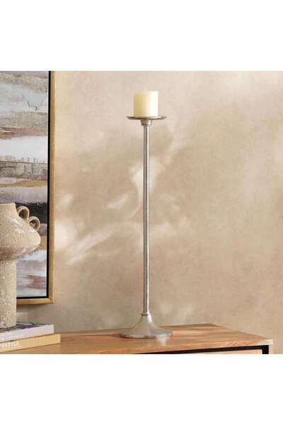 PAN HOME Arcana Metal Pillar Candle Holder 15x15x62cm - Raw Nickel