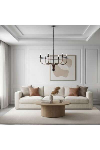 PAN HOME مونتِرو ثريا بـ 6 أضواء E14 بحجم 94x94x73 سم - أسود غير لامع مع نحاس...