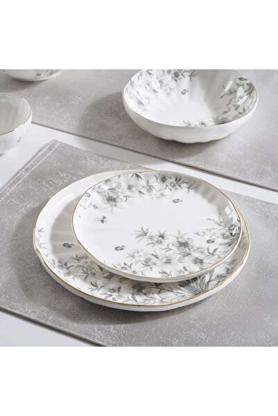 PAN HOME Royal Garden Porcelain Dinner Plate Dia26cm -white Grey