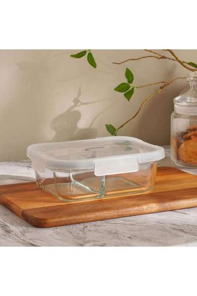 PAN HOME Superior Leakproof 2 Compartment Glass Rectangular Food Container 1....