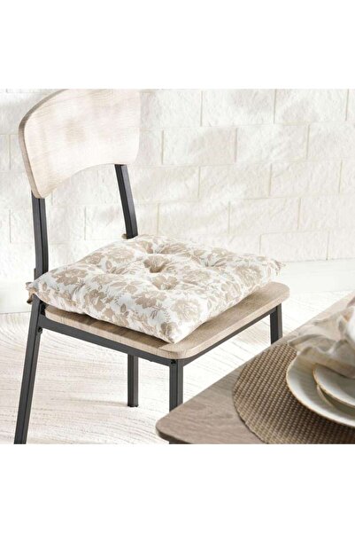 PAN HOME وسادة كرسي قطنية مطبوعة بتصميم الحديقة الإنجليزية 40×40 سم - بيج
